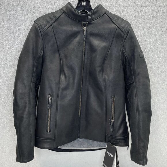 NEW TRIUMPH Women’s Roxbury Leather Motorcycle Jacket Size XL Black - Picture 1 of 8